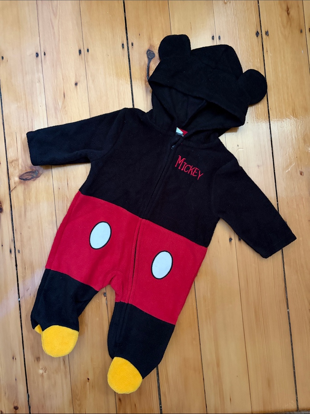 Disney Baby 0-3M Mickey Hooded Footie Fleece one piece warm! Costume or play